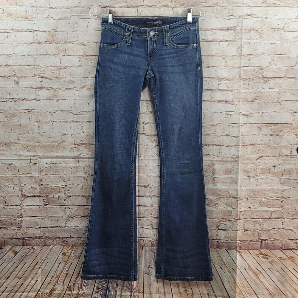 Levi's Women's Jeans Size 0 Blue Flare Leg Low Rise Dark Wash Stretch Denim